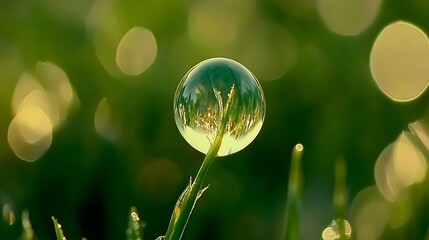 Wall Mural - Stunning Dewdrop on Grass Macro Photography AI Art