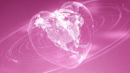 Wall Mural - a glowing, heart-shaped earth encircled by pink, swirling light trails against a solid pink backgrou
