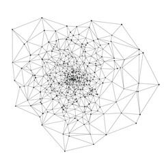 Complex geometric spiral network with interconnected lines and nodes ideal for technology backgrounds science presentations or digital design projects isolated on white background vector illustration