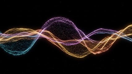 Wall Mural - Colorful particle waves flow on black background; digital art for tech design