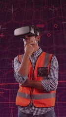 Wall Mural - animation of diverse data and graphs over caucasian male engineer in vr headset