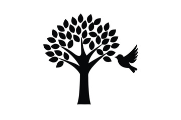 tree with bird flying vector icon