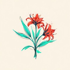 Wall Mural - artistic lily flowers: a vivid botanical illustration