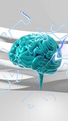 Sticker - animation of human brain moving over waving layers on white background
