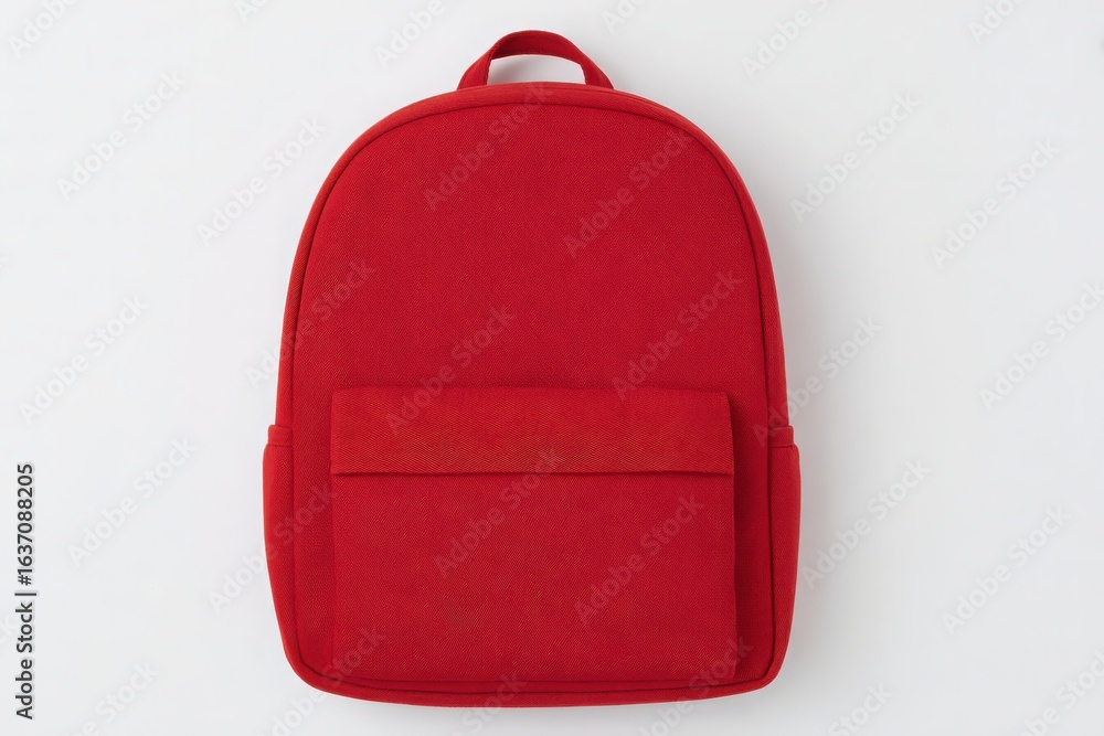 A vibrant red backpack featuring a spacious main compartment and a convenient front pocket, ideal for school supplies or travel essentials.