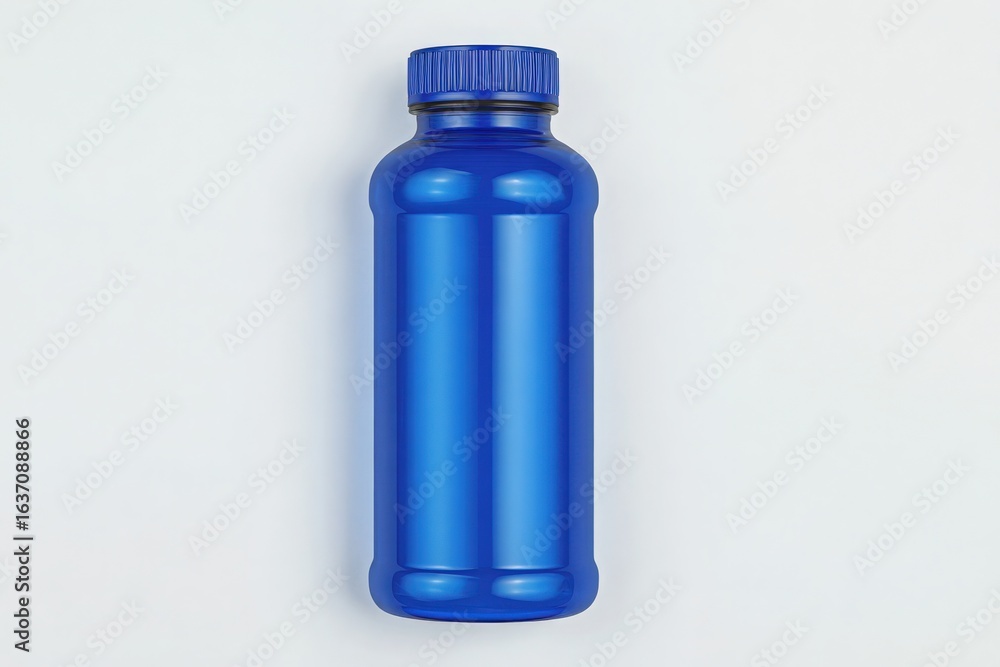 A bright blue reusable water bottle stands upright against a plain background. The bottle features a screw cap, designed for convenient hydration during outdoor activities or workouts.