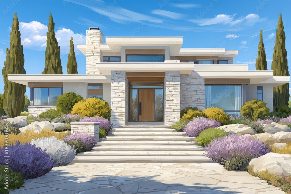 A sleek and contemporary house showcases a stunning architectural design.