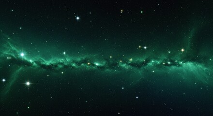Starry sky, starry background, night scene, deep green color tone, bright stars twinkling in the dark space, creating an ethereal and mysterious atmosphere.