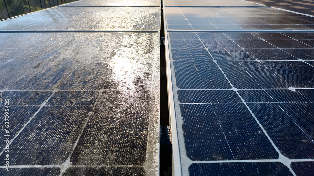 Fotografie Solar Panel Cleaning Comparison: Dirty vs. Clean. See the ...