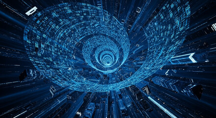 Abstract data tunnel binary code digital technology background future internet network connection concept