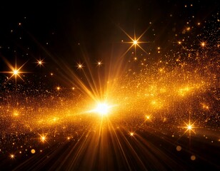 Wall Mural - golden glowing sparkles and soft star flares on a dark background. a dreamy, abstract