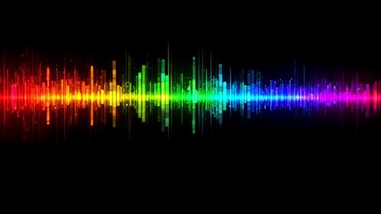 Wall Mural - vibrant soundwave in rainbow colors on a black background, viewed from a straight angle. perfect for