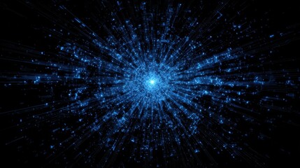 Wall Mural - a vibrant, abstract depiction of blue light rays emanating from a central point, creating a dynamic 
