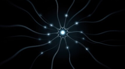 Wall Mural - a glowing central node radiating light with tendril-like extensions, creating a striking visual of i