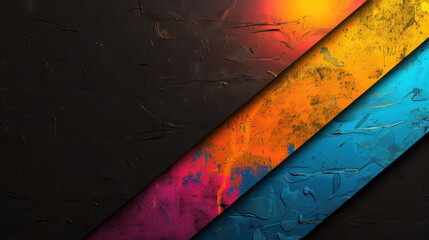 Wall Mural - Vibrant gradient stripes in orange, pink, and blue create striking visual contrast against dark textured background, evoking sense of modernity and creativity