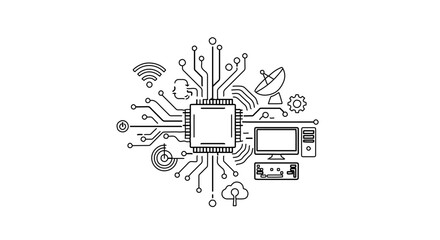 Circuit board technology concept for computer engineering and digital network connection design vector 100