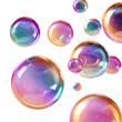 © PD - Bright, colorful soap bubbles floating in the air against a white background showcasing vibrant hues and details