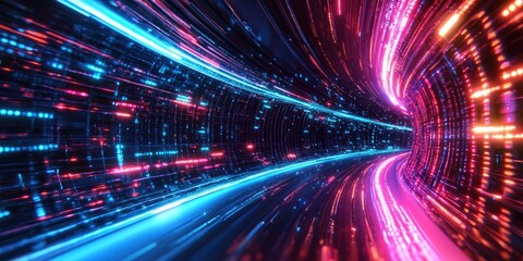 Wall Mural - futuristic neon light streaks representing fast digital connection stock photo