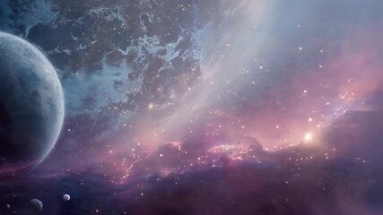 Wall Mural - vibrant science fiction deep space background with colorful galaxy, planets, cosmic clouds, and abst