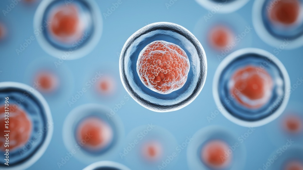 Tumor Color Tumor cells and microscopy concept. Microscopic view of cells with ...