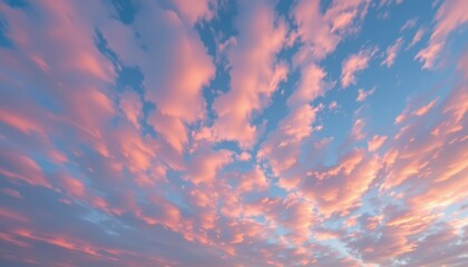 cloudy cotton candy sky with pale rose with icy blue, feather like strands, whispers of fog blending