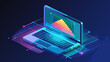 © NAYON89 - Futuristic isometric laptop displaying a vibrant data visualization with neon network connections