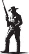 © rs_studios - Black Silhouette of Cowboy Standing Holding Rifle Vertically Isolated on White Background