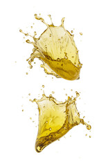 Wall Mural - Dynamic golden liquid splash in mid-air showcasing fluid motion and vibrant color isolated