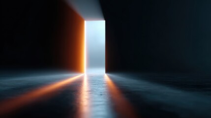 Wall Mural - Abstract background of a conceptual portal or gateway made of light, leading to an unknown space. Opportunity, mystery. Dynamic, glowing.