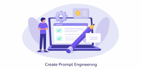 Prompt engineering and task completion with a stylized illustration