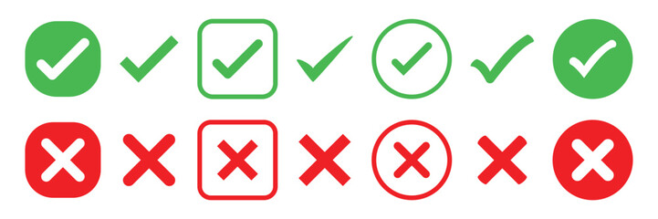 checkmark and x mark icon. check and uncheck icon vector. validation icon vector. for apps and websi