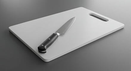 Sharp Kitchen Knife Resting on a Clean White Cutting Board.