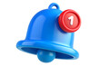 © cicilia - 3D render of blue bell with red notification number one on transparent background
