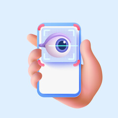 Flat vector illustration of a smartphone showing biometric eye scan for identity verification or access control, with transparent background.
