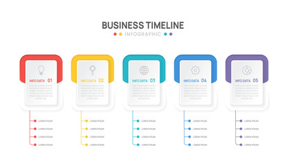 Wall Mural - infographic business template 2, 4, 5 steps options, presentation workflows with process diagram ele