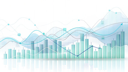 Abstract financial data analysis with multiple line graphs and bar charts, showing trends and growth, isolated on transparent background