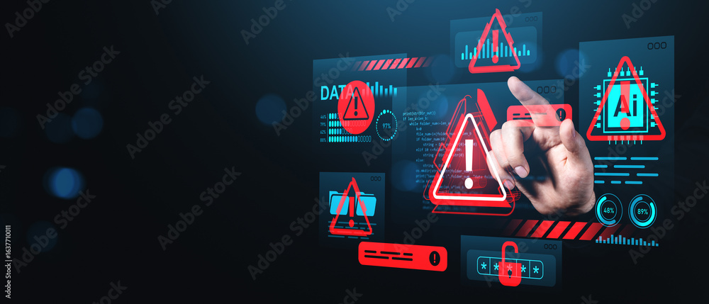 Cybersecurity Alert Interface With Hand Interacting With Digital Cybersecurity Alert Interface With Hand Interacting With Digital