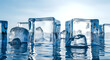 © Itshamza - Crystal clear ice cubes floating on shimmering water creating a refreshing cool aesthetic