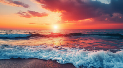 Wall Mural - sky over calm sea. beach at sunset. sea and sunny sky on horizon over calm water