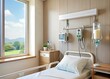 © Yearun - Bright hospital room with large window overlooking green rolling hills and mountains