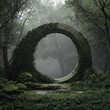 © Neni - Circular stone archway overgrown with vines in a misty forest