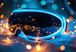 © starush - Futuristic blue glowing goggles with bokeh light effects creating a vibrant atmosphere