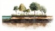 © andyaziz6 - A cross-section illustration reveals the intricate root systems of trees, showcasing the layers of soil and the natural environment.
