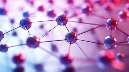 An abstract image of a network of glowing blue and red nodes connected
