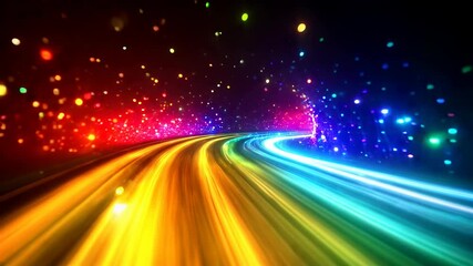 Wall Mural - Vibrant tunnel of light streaks with a spectrum of colors creates a dynamic, futuristic scene.