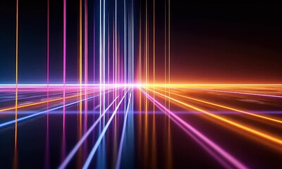 Wall Mural - Abstract background with colorful light streaks and glowing lines on a black backdrop,