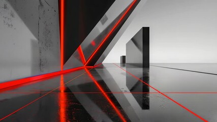 Wall Mural - A black and red wall with a red line on it. The wall is in a room with a white floor