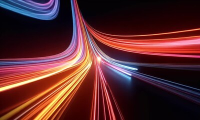 Wall Mural - Abstract background with colorful light streaks and glowing lines on a black backdrop,