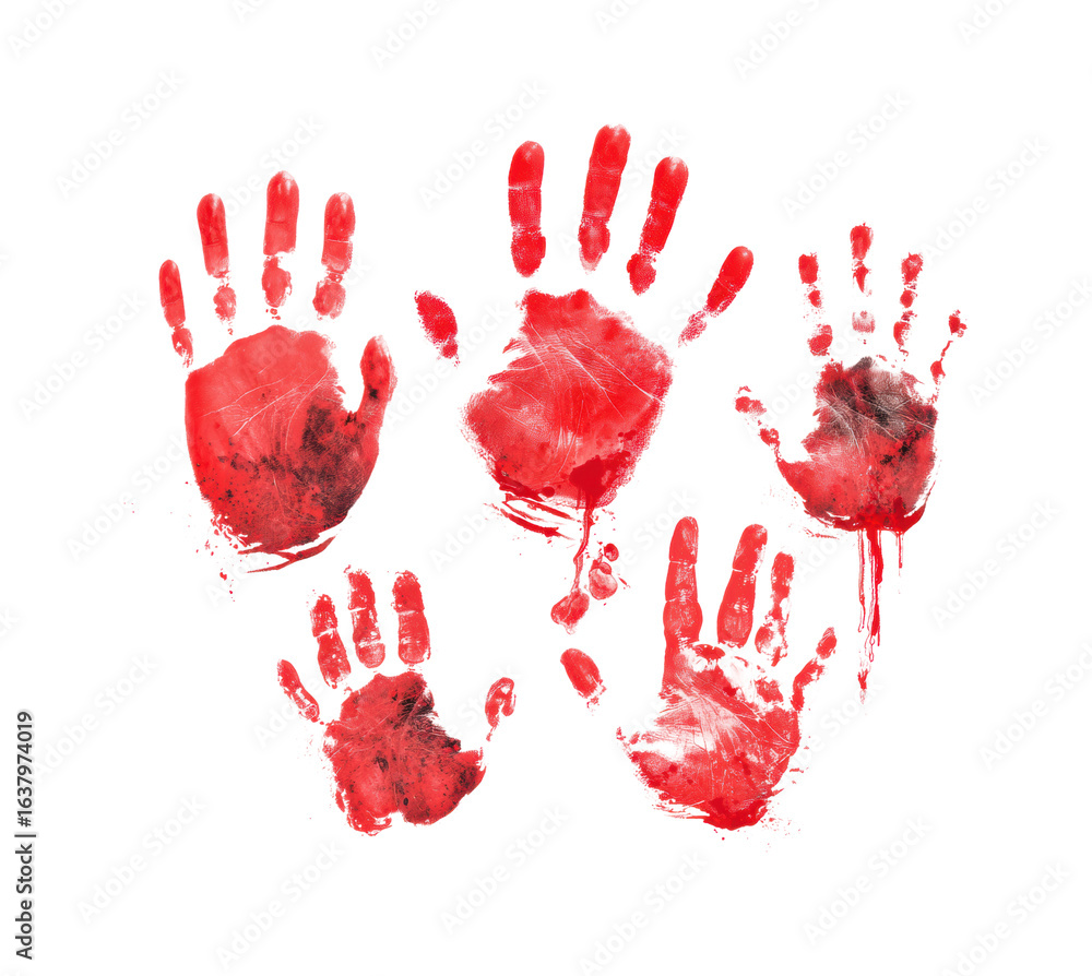 Artistic expression of red handprints creative digital abstract, isolated on transparent background, png
