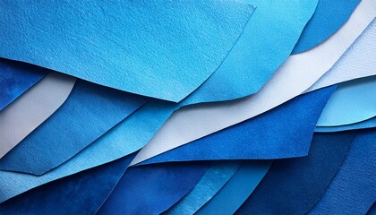 Wall Mural - blue textured paper collage creating a layered abstract background with varying shades of blue and hints of white in a creative design